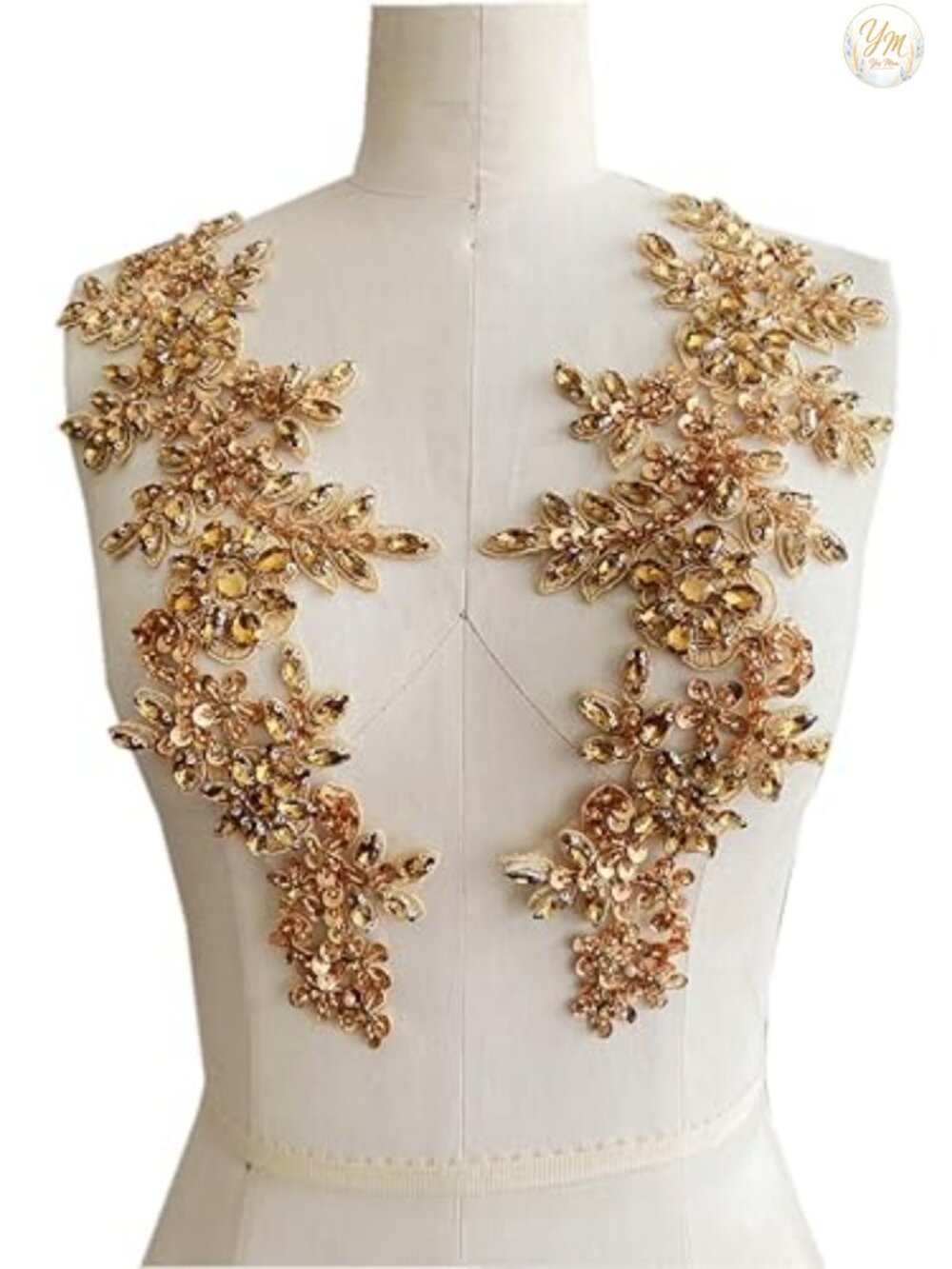 Handsewn Rhinestone Lace Trim Patches Pair Sew On Applique Embellishments